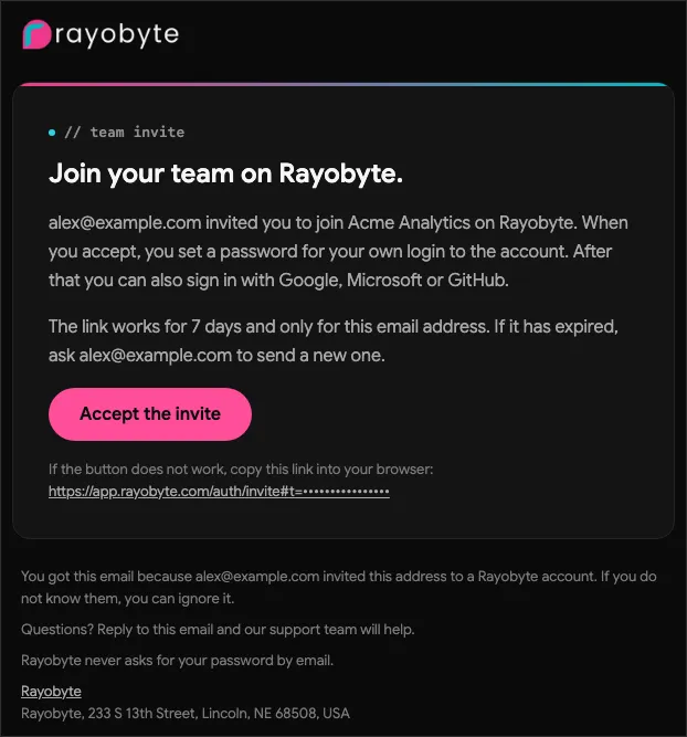 The invite email