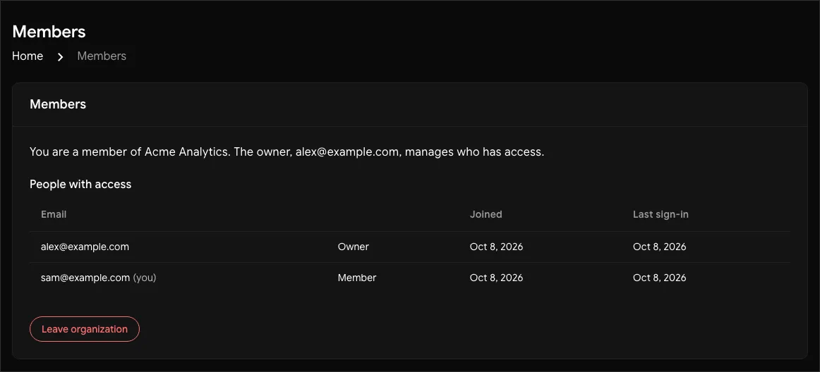 A member's view of the Members page