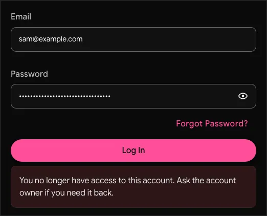 A removed member's sign-in